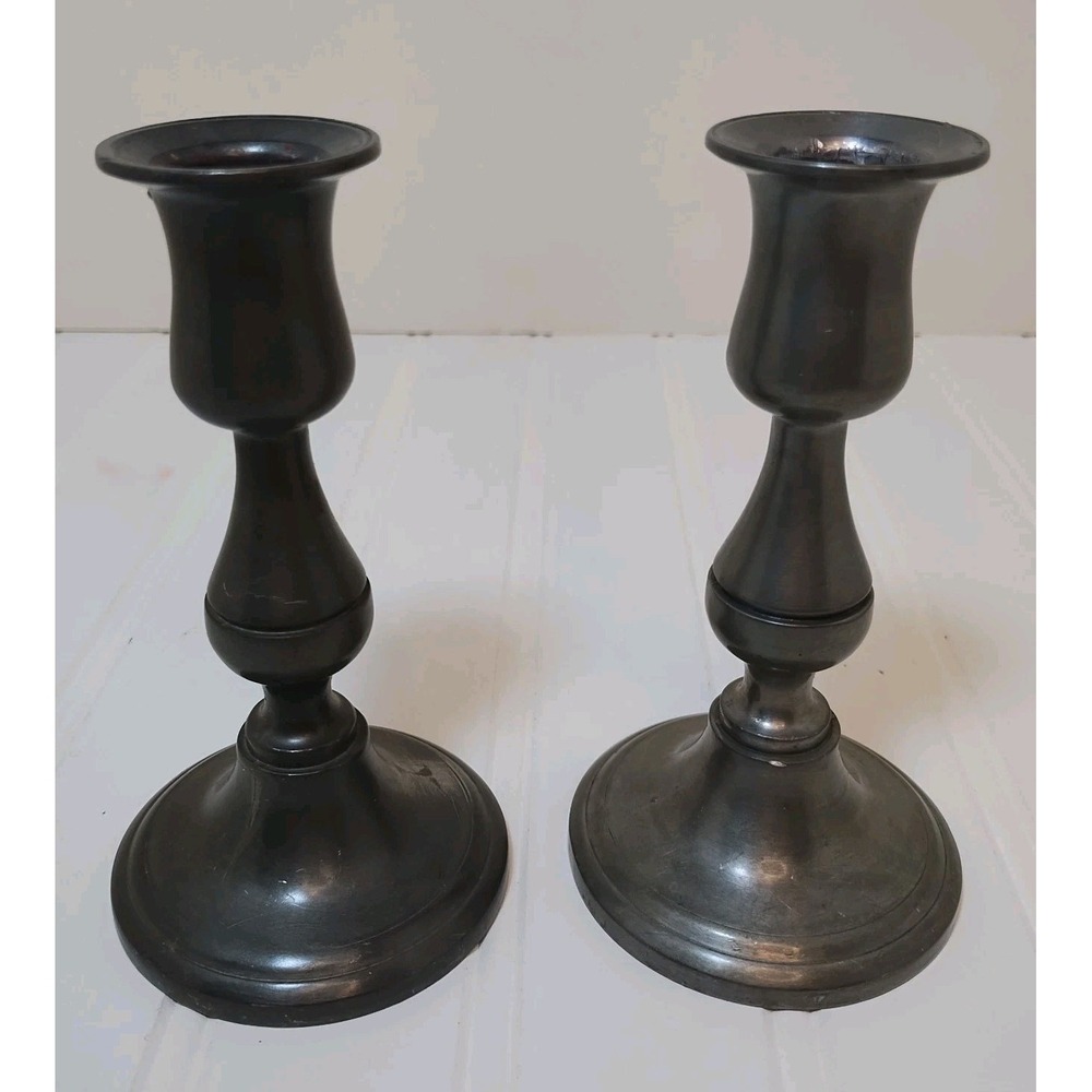 VTG Pair Weighted Pewter Taper Candlestick Holders 5" Set of 2 Made In Denmark